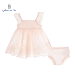 New Arrival Wholesale INS Baby Girls Lace Pink Solid Sling 100% Cotton Jumpsuit Summer Baby Set Clothes 0-3Y