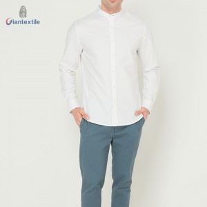 Men’s Stand Collar Long-Sleeve Oxford Shirt -Minimalist Style for Business Casual Wear by Giantextile