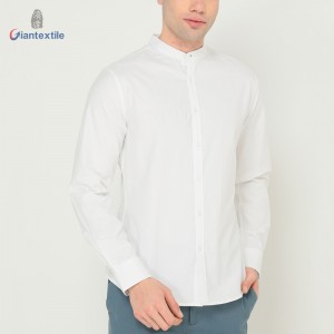 Men’s Stand Collar Long-Sleeve Oxford Shirt -Minimalist Style for Business Casual Wear by Giantextile