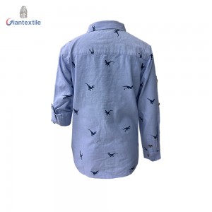 Giantextile High Quality Boys’ Oxford Long-Sleeved Shirts with Dinosaur Print Design for Boys Wear