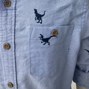 Giantextile High Quality Boys’ Oxford Long-Sleeved Shirts with Dinosaur Print Design for Boys Wear