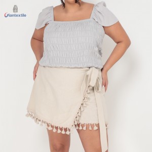 Giantextile Plus Size Women’s Beige Tassel Trim Wrap Skirt Boho Chic Style Dress For Women