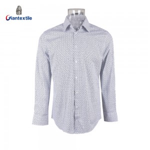 Men’s Long-Sleeved Dress Shirt with Small Print Design for Formal Occasions and Business Meetings