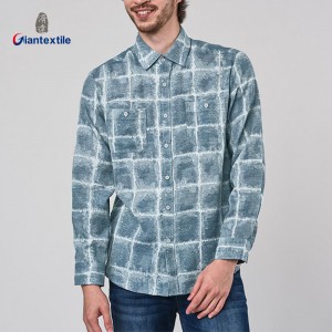 Men’s Fashion Long-Sleeved Wash Style Plaid Shirt with Two Chest Pockets for Casual Wear and Workdays