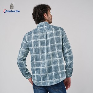 Men’s Fashion Long-Sleeved Wash Style Plaid Shirt with Two Chest Pockets for Casual Wear and Workdays