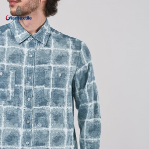 Men’s Fashion Long-Sleeved Wash Style Plaid Shirt with Two Chest Pockets for Casual Wear and Workdays