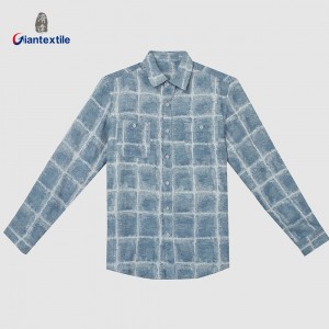 Men’s Fashion Long-Sleeved Wash Style Plaid Shirt with Two Chest Pockets for Casual Wear and Workdays