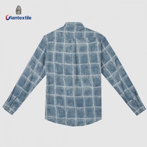 Men’s Fashion Long-Sleeved Wash Style Plaid Shirt with Two Chest Pockets for Casual Wear and Workdays