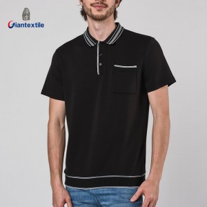 Men’s Classic Black Short-Sleeved Polo Shirt with Contrast Trim Details for Business or Casual Wear