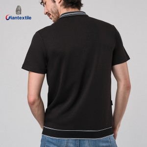 Men’s Classic Black Short-Sleeved Polo Shirt with Contrast Trim Details for Business or Casual Wear