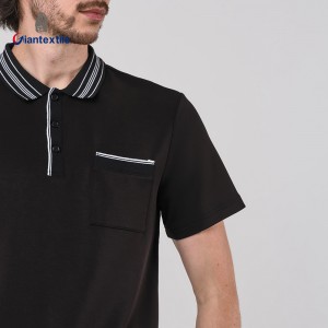 Men’s Classic Black Short-Sleeved Polo Shirt with Contrast Trim Details for Business or Casual Wear