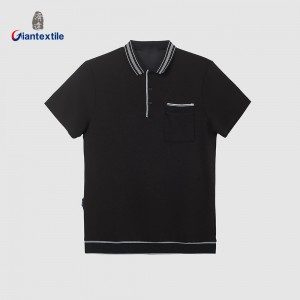 Men’s Classic Black Short-Sleeved Polo Shirt with Contrast Trim Details for Business or Casual Wear