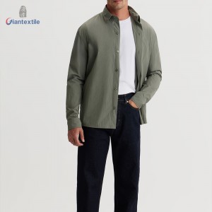 Daily Wear Men’s Solid Color Long-Sleeved Shirt – Army Green 100% Polymadie with Button-Front and Regular Fit for Casual Wear