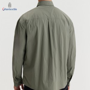 Daily Wear Men’s Solid Color Long-Sleeved Shirt – Army Green 100% Polymadie with Button-Front and Regular Fit for Casual Wear