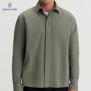 Daily Wear Men’s Solid Color Long-Sleeved Shirt – Army Green 100% Polymadie with Button-Front and Regular Fit for Casual Wear