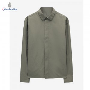 Daily Wear Men’s Solid Color Long-Sleeved Shirt – Army Green 100% Polymadie with Button-Front and Regular Fit for Casual Wear