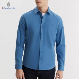 Men’s Solid Color Long-Sleeved Poplin Shirt Cotton Polyester Polymadie Fabric Good Hand Feel Pocket Digging Design Casual Shirt