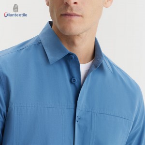 Men’s Solid Color Long-Sleeved Poplin Shirt Cotton Polyester Polymadie Fabric Good Hand Feel Pocket Digging Design Casual Shirt