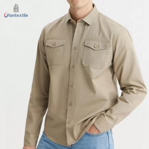 Men’s Khaki Twill Shirt with Flap Pockets-100% Cotton Durable and Stylish by Giantextile