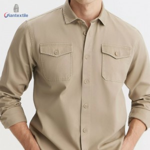 Men’s Khaki Twill Shirt with Flap Pockets-100% Cotton Durable and Stylish by Giantextile