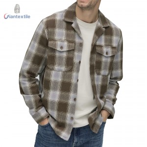 Men’s Brown and Grey Plaid Flannel Shirt 100% Cotton Cozy and Stylish Button-Up Overshirt by Giantextile GTCW202201G1