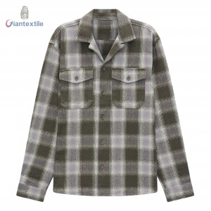 Men’s Brown and Grey Plaid Flannel Shirt 100% Cotton Cozy and Stylish Button-Up Overshirt by Giantextile GTCW202201G1