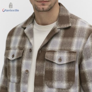 Men’s Brown and Grey Plaid Flannel Shirt 100% Cotton Cozy and Stylish Button-Up Overshirt by Giantextile GTCW202201G1