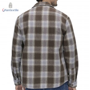 Men’s Brown and Grey Plaid Flannel Shirt 100% Cotton Cozy and Stylish Button-Up Overshirt by Giantextile GTCW202201G1