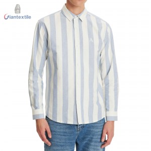 Men’s Striped Long-Sleeve Shirt Casual and Modern 100% Cotton Oxford Button-Up by Giantextile GTCW202305G1