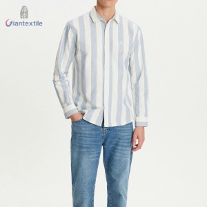 Men’s Striped Long-Sleeve Shirt Casual and Modern 100% Cotton Oxford Button-Up by Giantextile GTCW202305G1