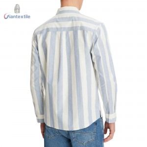 Men’s Striped Long-Sleeve Shirt Casual and Modern 100% Cotton Oxford Button-Up by Giantextile GTCW202305G1