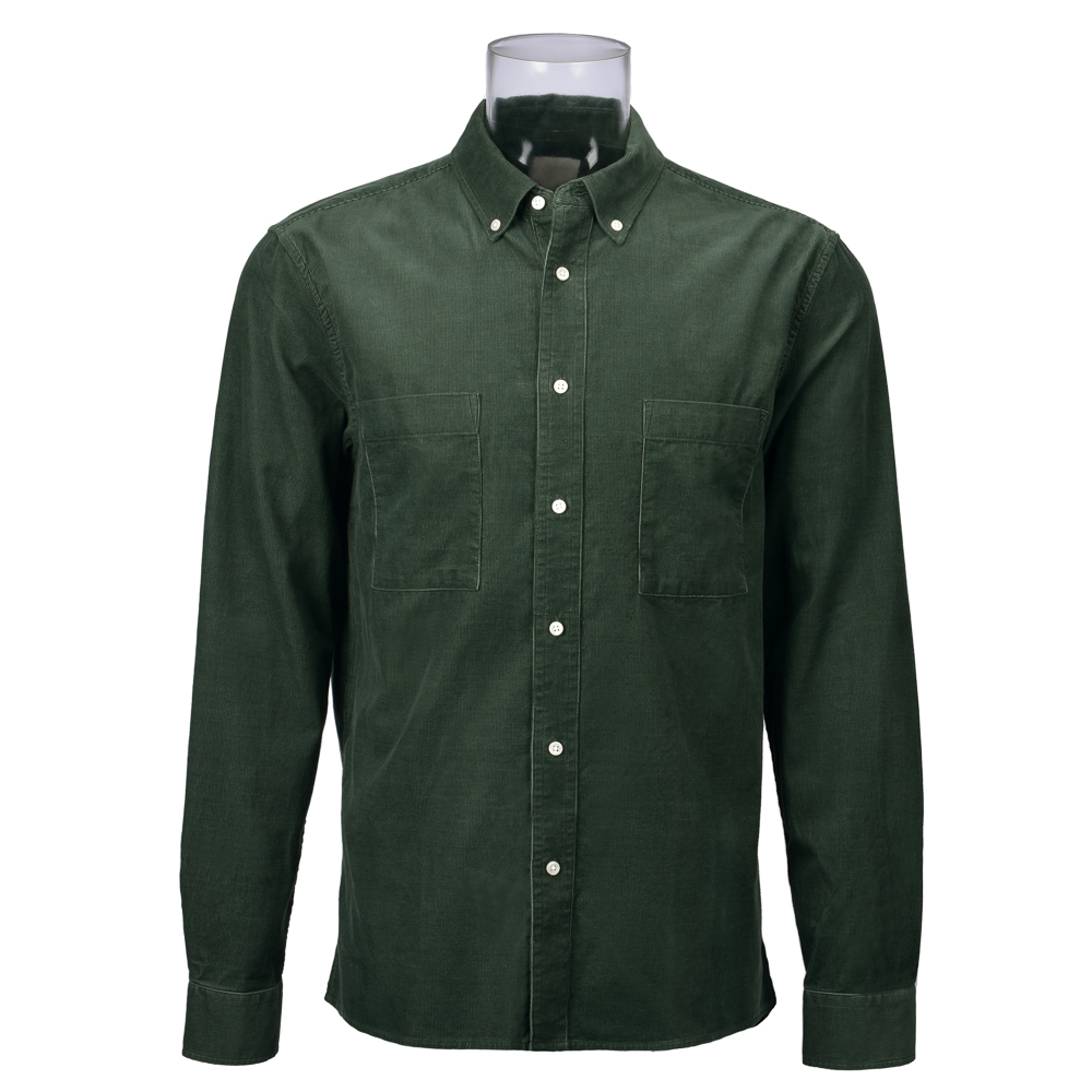 Men’s Shirt 100% Cotton Long Sleeve Two Pockets Solid Green Corduroy ...