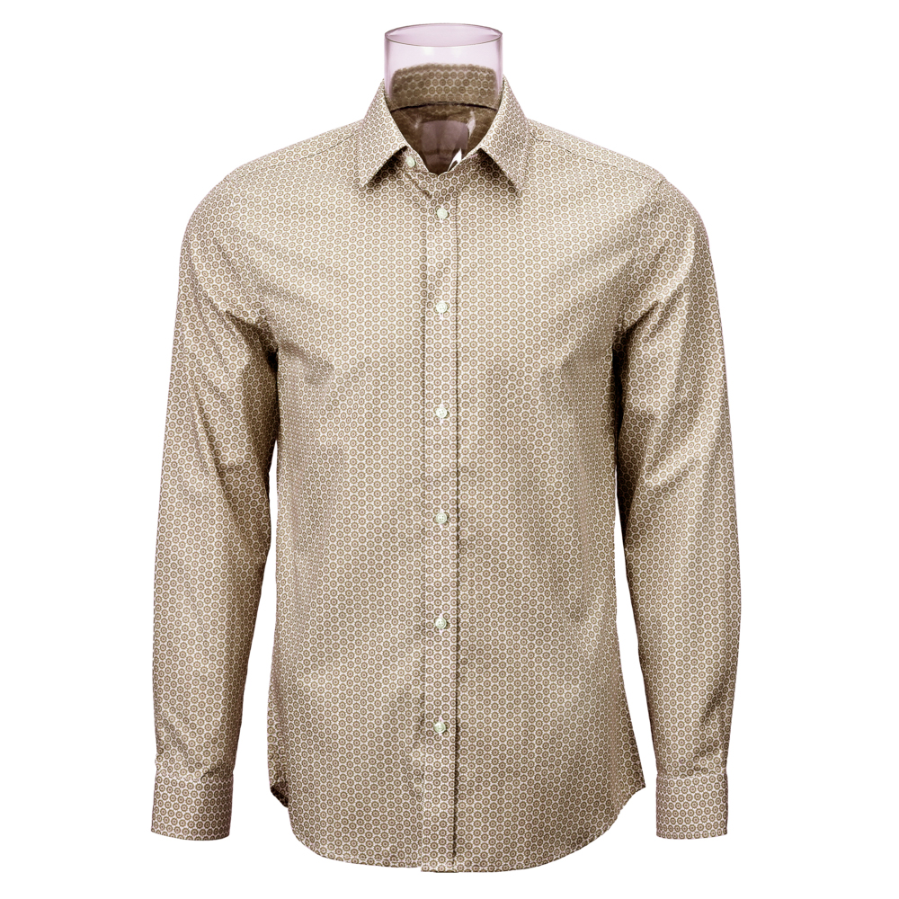 Men’s 100% BCI Cotton Print Long Sleeve Shirt Mini Geometric Digital ...