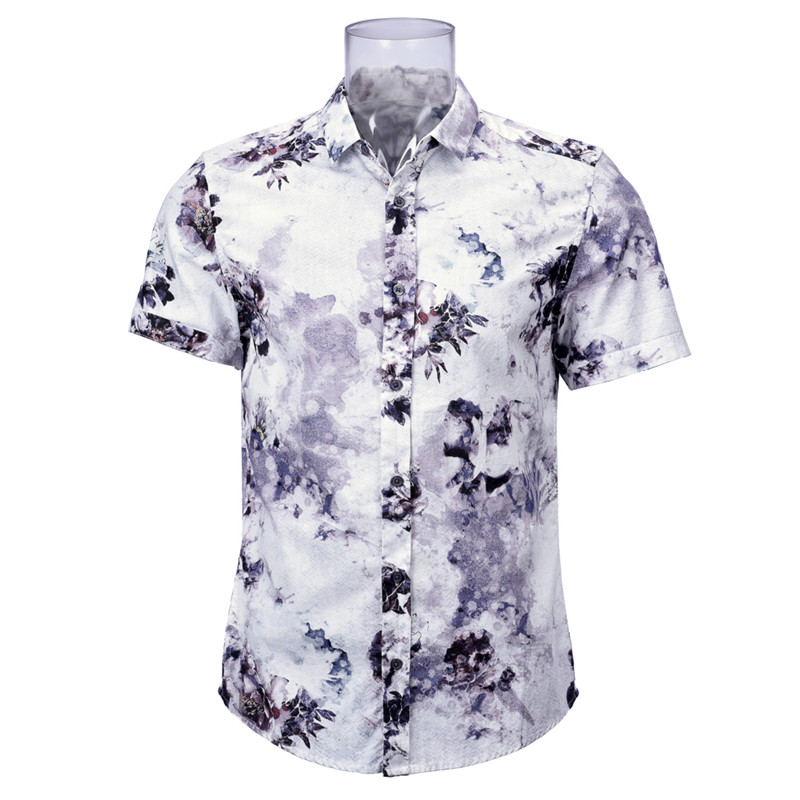 Modern Design Men’s Print Shirt Cotton Short Sleeve Wholesale Purple Floral Normal Print Shirt For Men GTCW106527G1