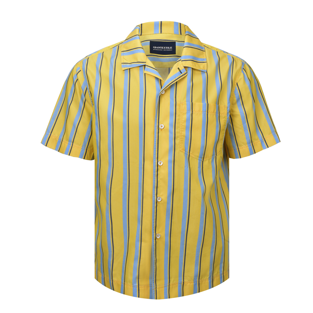 New Arrival Yellow Blue Vertical Stripe Mens Shirt Poly Cotton Short ...