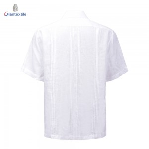 Men’s Short Sleeve Cuban Guayabera Shirt White Solid Blue Button Shirt For Men blue button SS